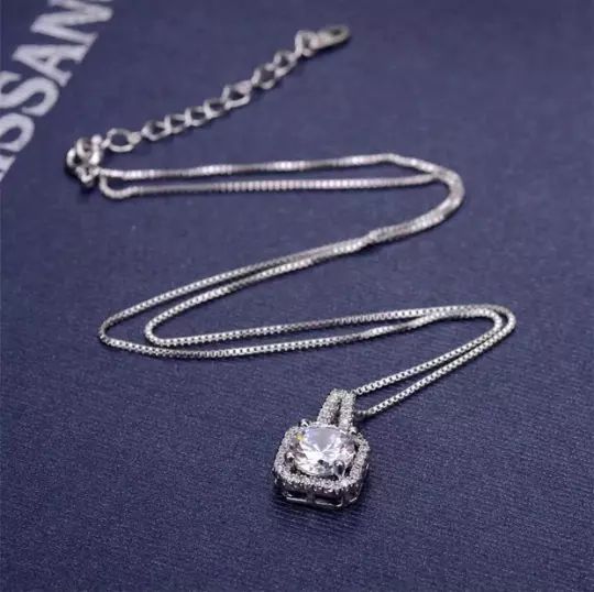 Lab Created AAA CZ Necklace 2 Carat Brilliant Cut Solitaire pendant S925 Single product image (4)