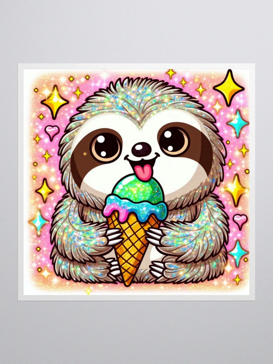 Glittery Ice Cream Sloth Sticker – Adorable 3" Kawaii Sloth Art for Notebooks, Laptops & More product image (1)