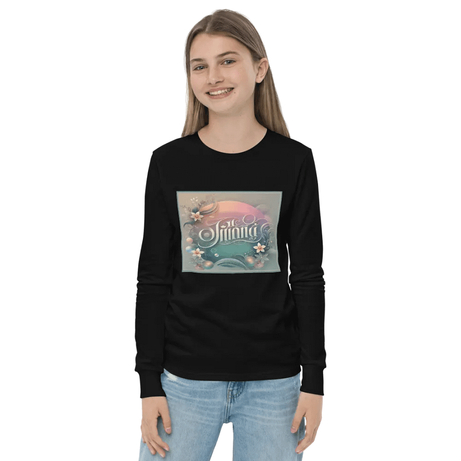 Whimsical Floral Script Youth Long Sleeve T-Shirt product image (2)