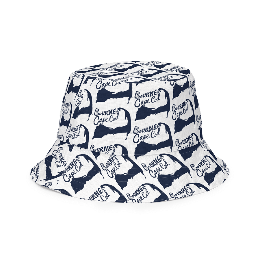 Adults Unisex | Reversible Bucket Hat | BOURNE to Cape Cod™ x BRN.2C.C.™ All-Over Logo Print | Coastal Style Sun Hat | Navy Blue & White product image (5)