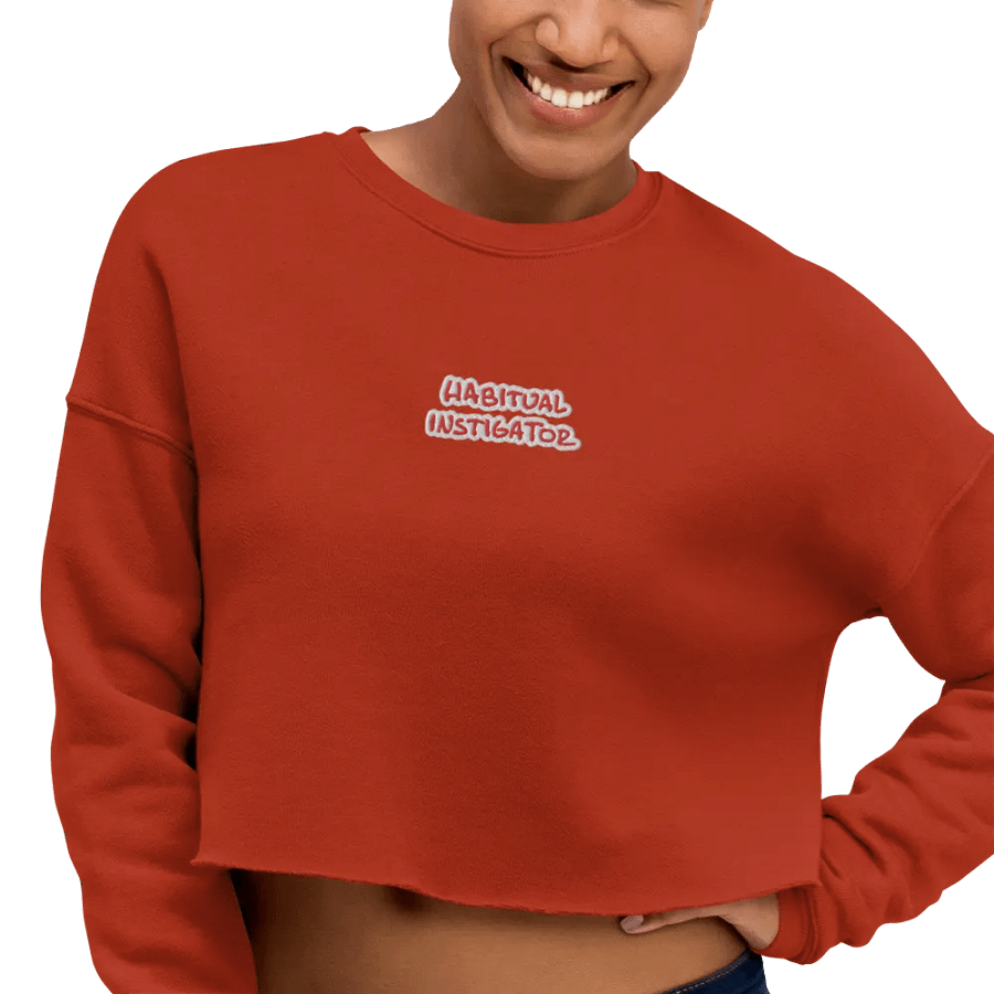 HABITUAL INSTIGATOR (red & white) embroidered fleece crop crew product image (7)