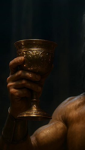 The chalice trembles.
Cronus drinks not in trust, but in habit.
But this isn’t nectar. It’s a slow unraveling.
His grip tight...