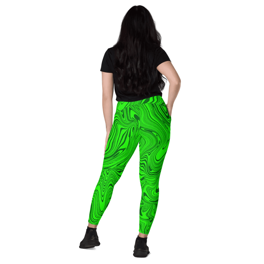 Leggings with Pockets - Abstract Green Swirls product image (11)