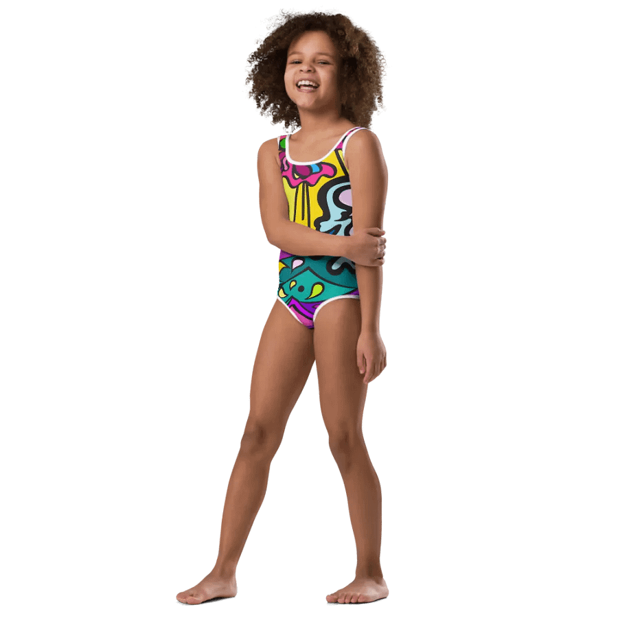 Vibrant Splash All-Over Kids Swimsuit - Wave at Sunset product image (4)