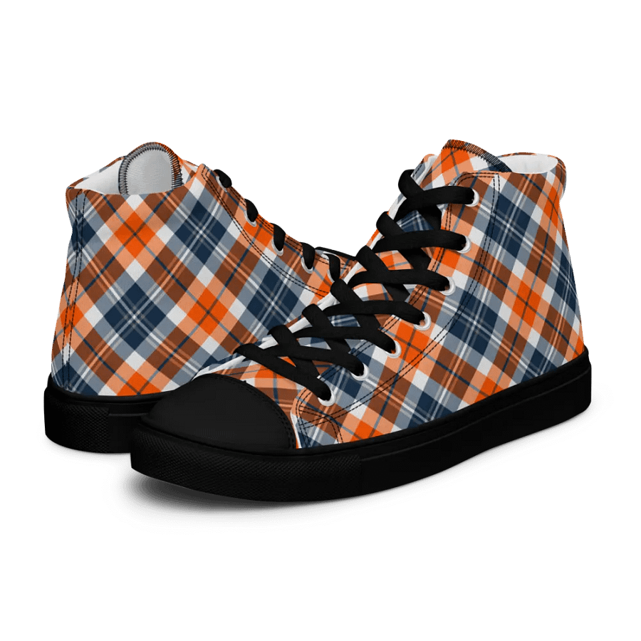 Orange and Blue Sporty Plaid Men's High Top Shoes product image (8)