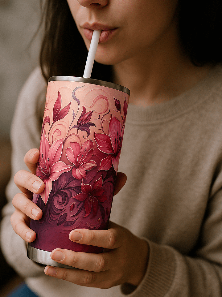 Pink Red Floral Tumbler Wrap PNG for 20oz Skinny | 9.3x8.2 Sublimation Design | Instant Download | Mother's Day Gift Wrap product image (2)