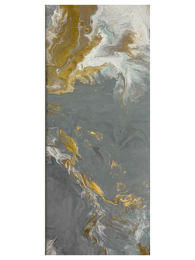 Grey & Gold Abstract Acrylic Pour Painting on 8x20 Inch Canvas | product image (1)
