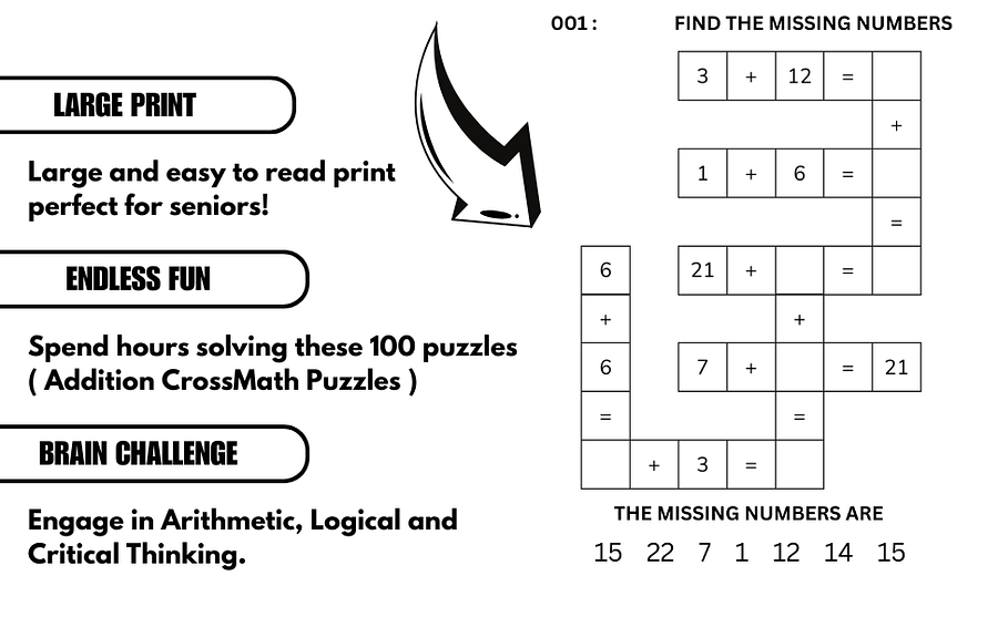 100 Crossmath Puzzles: Addition for Kids (Ages 4-8) | Ebook | Printable PDF product image (3)