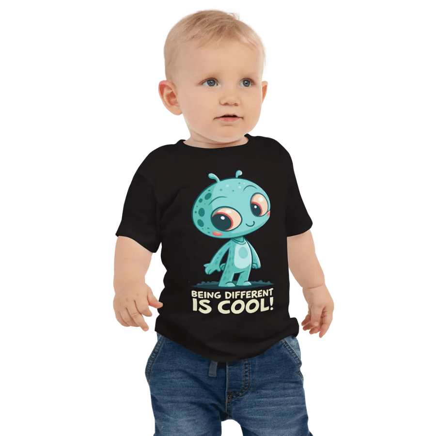 Kids Inspirational T-Shirt | Being Different Is Cool | Cute Alien Design | Inclusive Children's Clothing 6M+ product image (1)