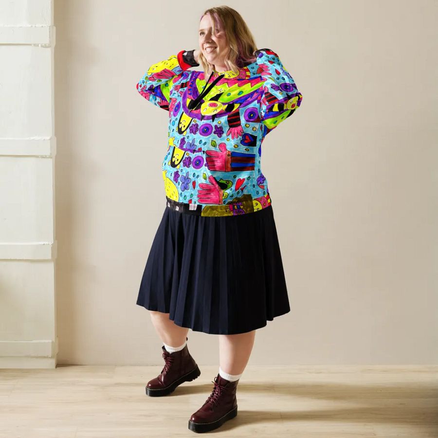 Abstract Vibrant Doodle Characters Unisex All Over Print Hoodie product image (6)