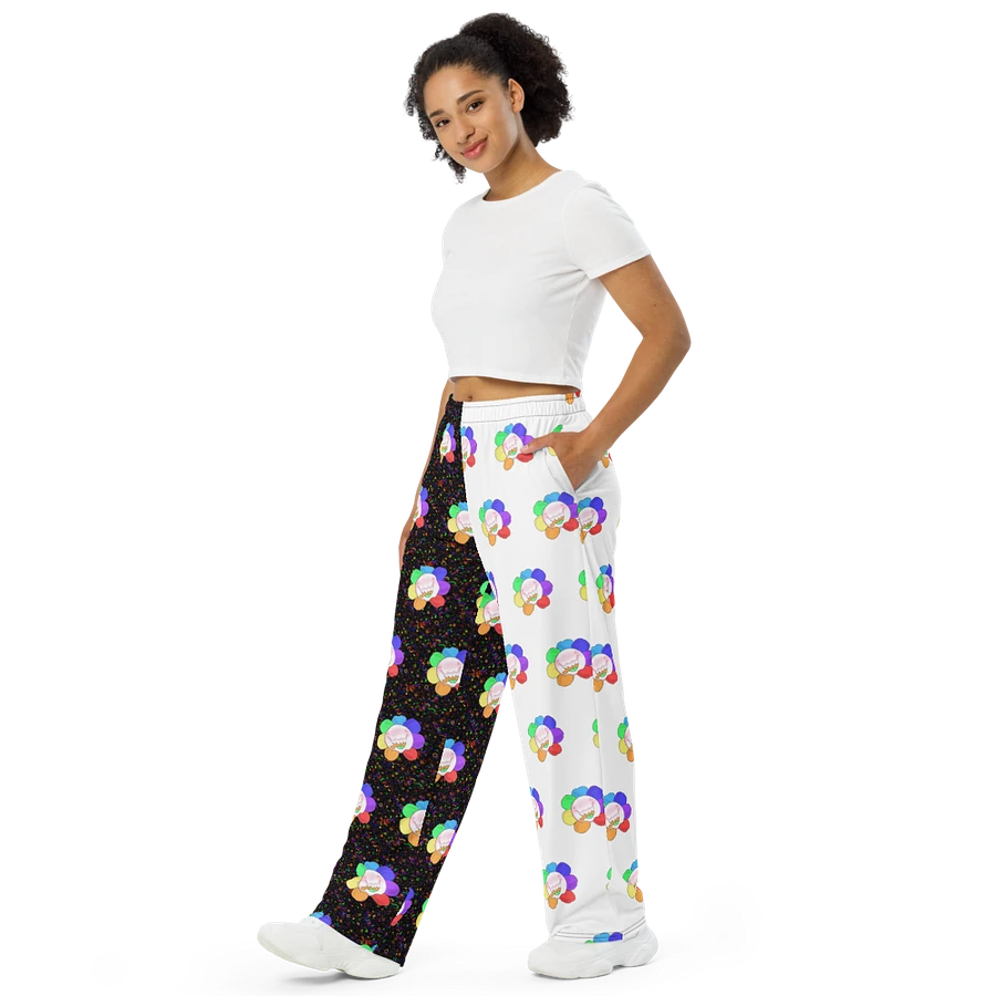 Split White and Arcade All-Over Flower Unisex Wide-Leg Pants product image (1)