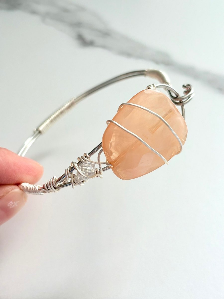 🌸 Blush Tide Wire-Wrapped Bracelet | Handmade 8" Diameter | Rose Quartz-Inspired | Coastal Charm by Monique Faella Designs™ | MFD-00184 product image (2)