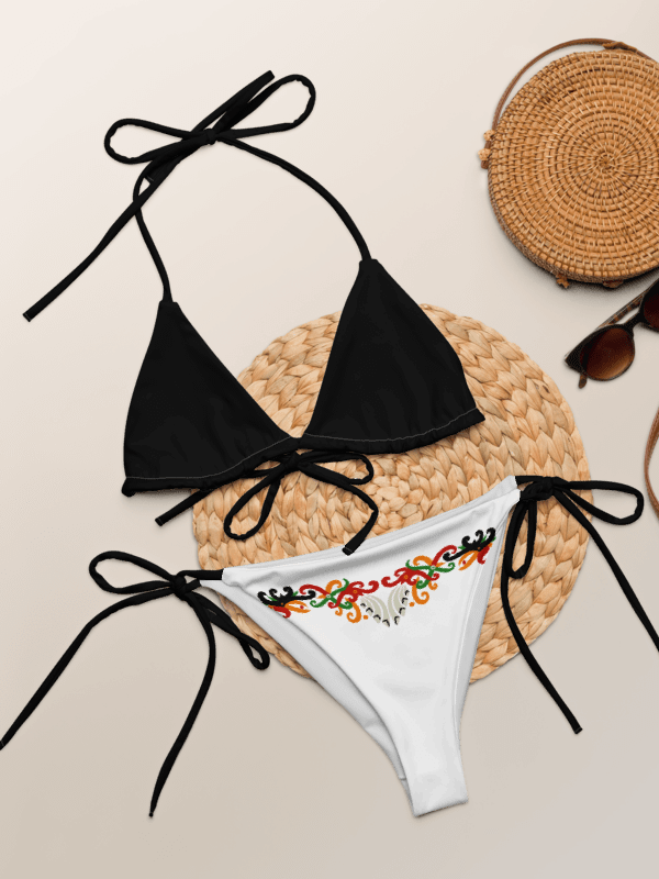Low Rise Cheeky String Bikini, Black Top, White Bottoms product image (1)
