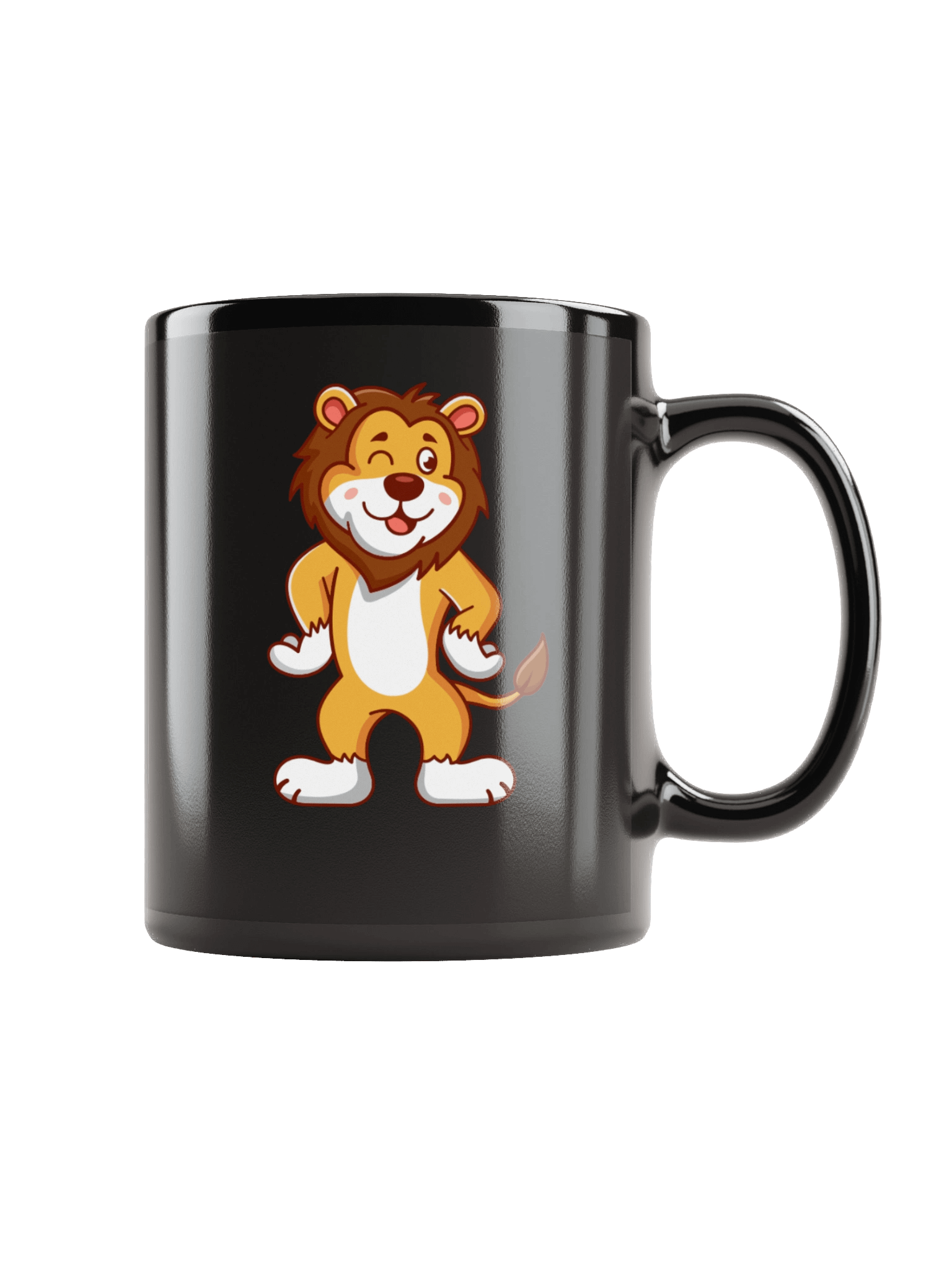 Cute Cartoon Lion Winking Black Coffee Mug product image (1)