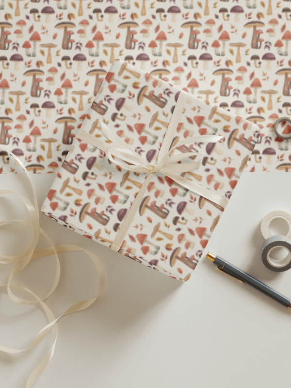 The mushroom haven wrapping paper set (3). Autumn mushroom design on green, brown & beige backgrounds product image (4)