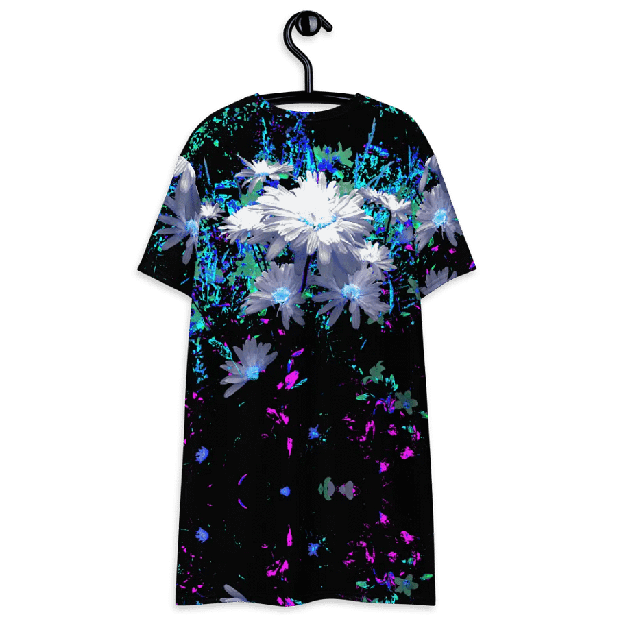 Abstract Neon Daisy Flowers Ladies T Shirt Dress product image (9)