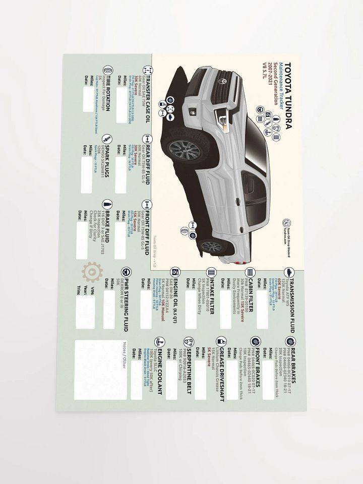 2nd Gen Tundra Maintenance Tracker - White product image (2)