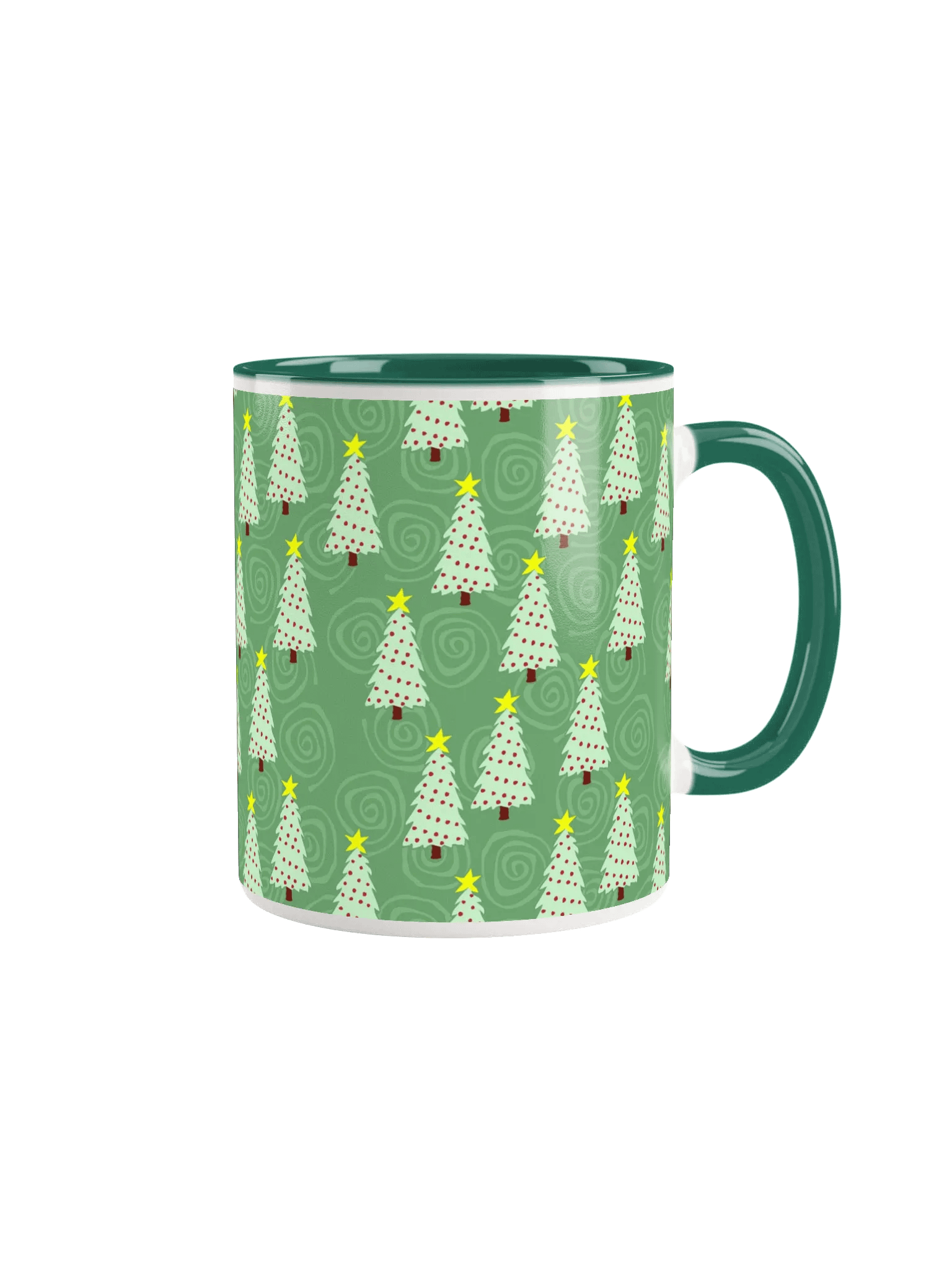 Green Christmas Trees on Green Spirals Ceramic Mug product image (1)