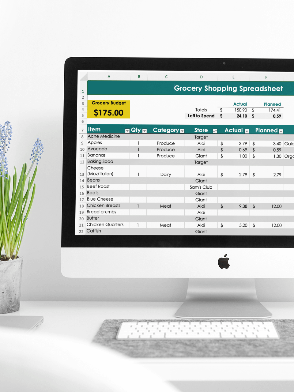Grocery Budget & Shopping List Excel Spreadsheet Template Frolic