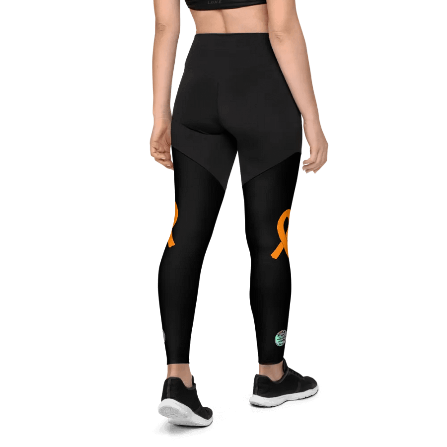 White HApex Gear White Logo Cancer Awareness Orange Ribbon. Black Sports Leggings product image (8)