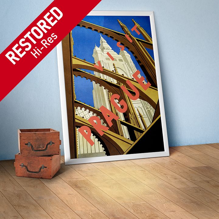 Prague, Czech, 1930s — Retro vintage travel poster, retro travel poster, propaganda poster, art deco poster product image (1)