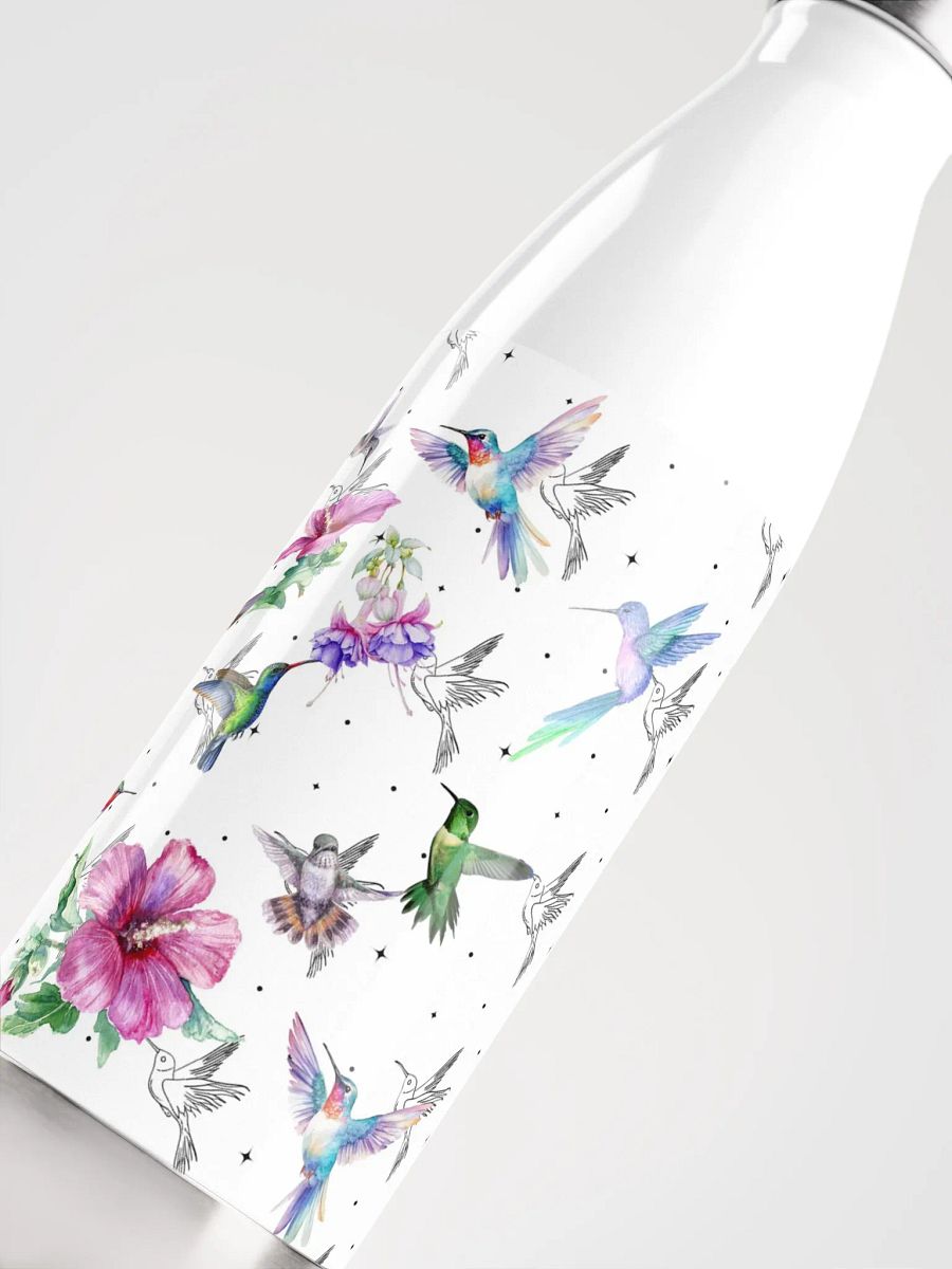 Whimsical Hummingbird and Flower Stainless Steel Water Bottle product image (5)
