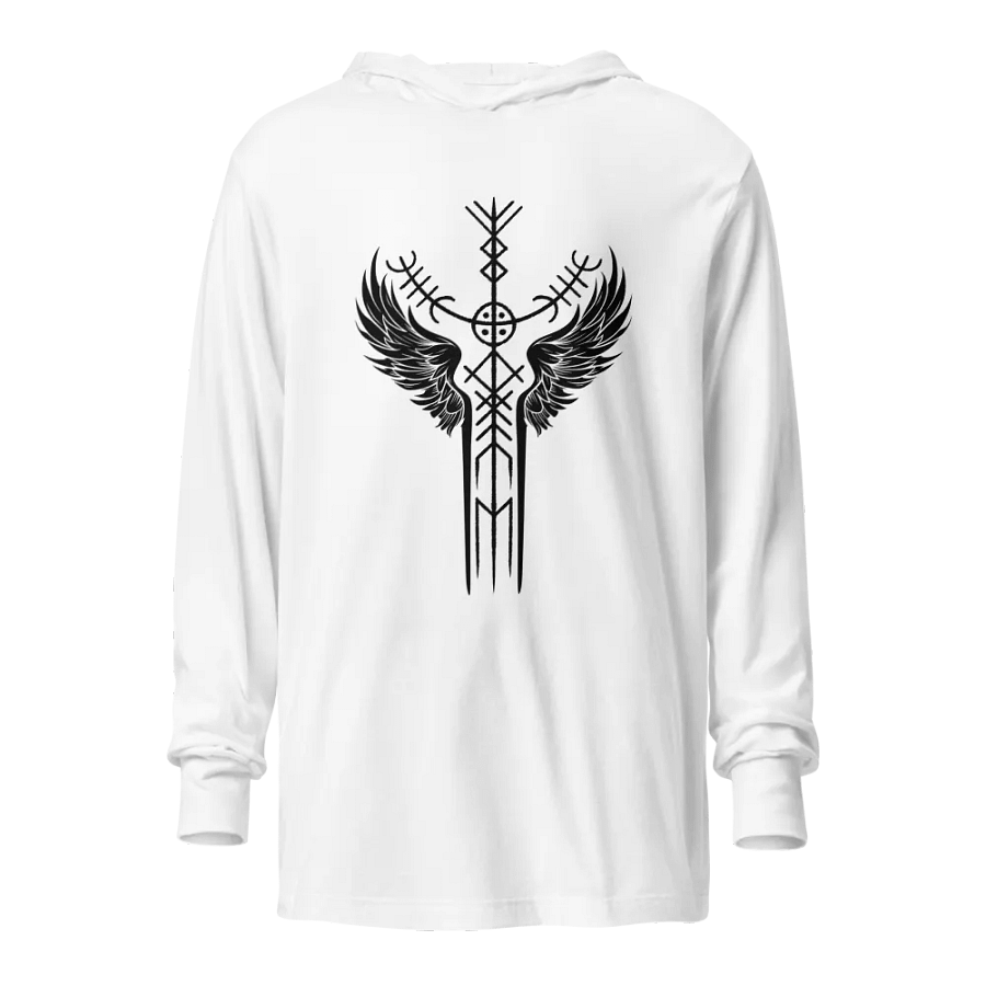The Valkyrie Stave Hooded Long Sleeve Tee (black print) product image (1)