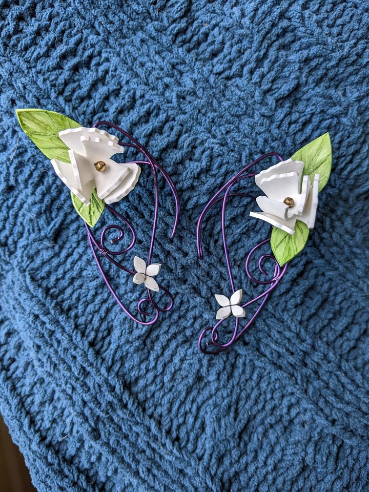 Wire Elf Ears - Standard Dark Purple with Flowers product image (1)