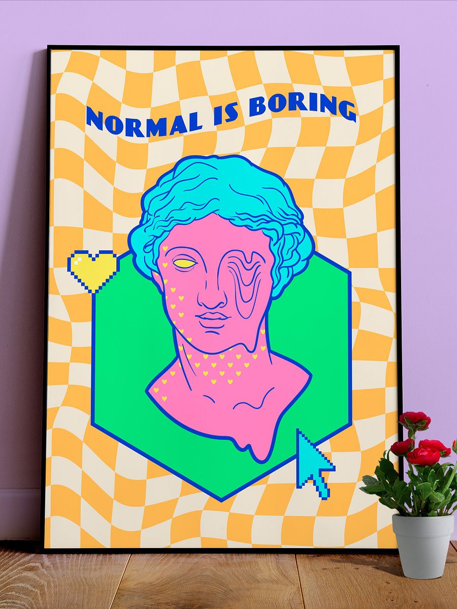 Retrowave poster/Vaporwave print: Normal is Boring — anime poster, aesthetic poster, video game poster, neon light, 90s decor product image (1)