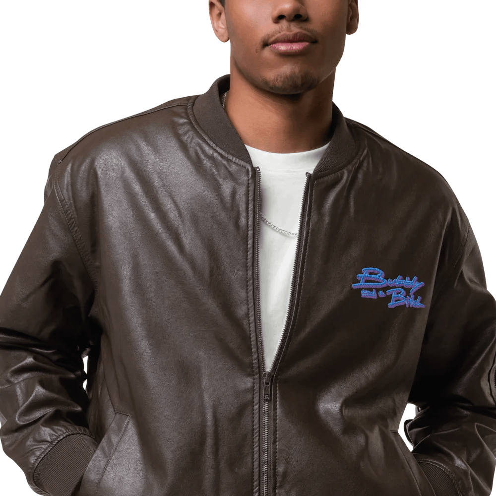 Bubbly and a B (violet shadow design) faux leather bomber jacket product image (6)