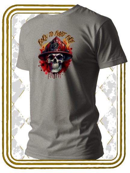 Firefighter Skull T-Shirt With Watercolor Flames Background Graphic Tee Short Sleeved product image (1)