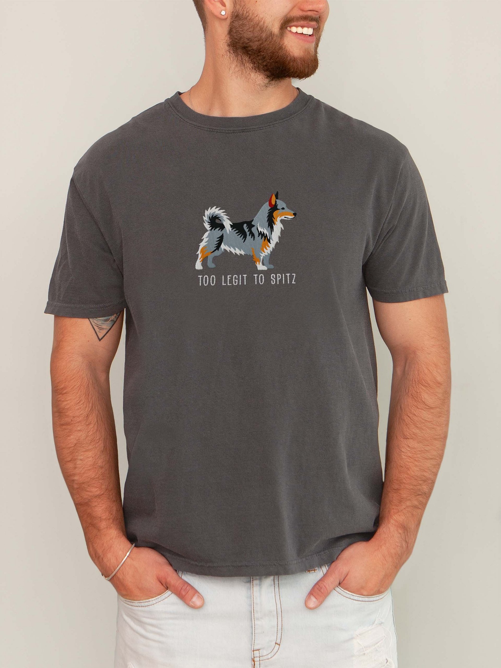 Too Legit to Spitz T-Shirt(Embroidered) of a Swedish Vallhund(Brownish Gray) product image (2)