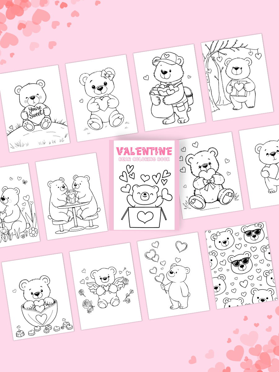 VALENTINE BEAR COLORING PAGES product image (3)