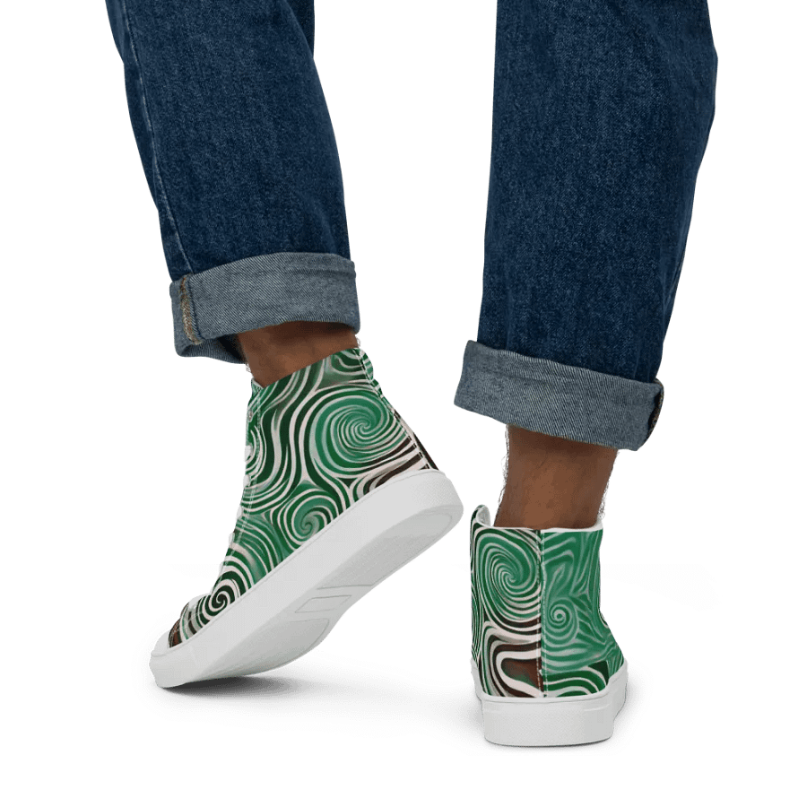 Funky Cool Green Liquid Tie-Dye Men's High-Top Canvas Shoes product image (8)