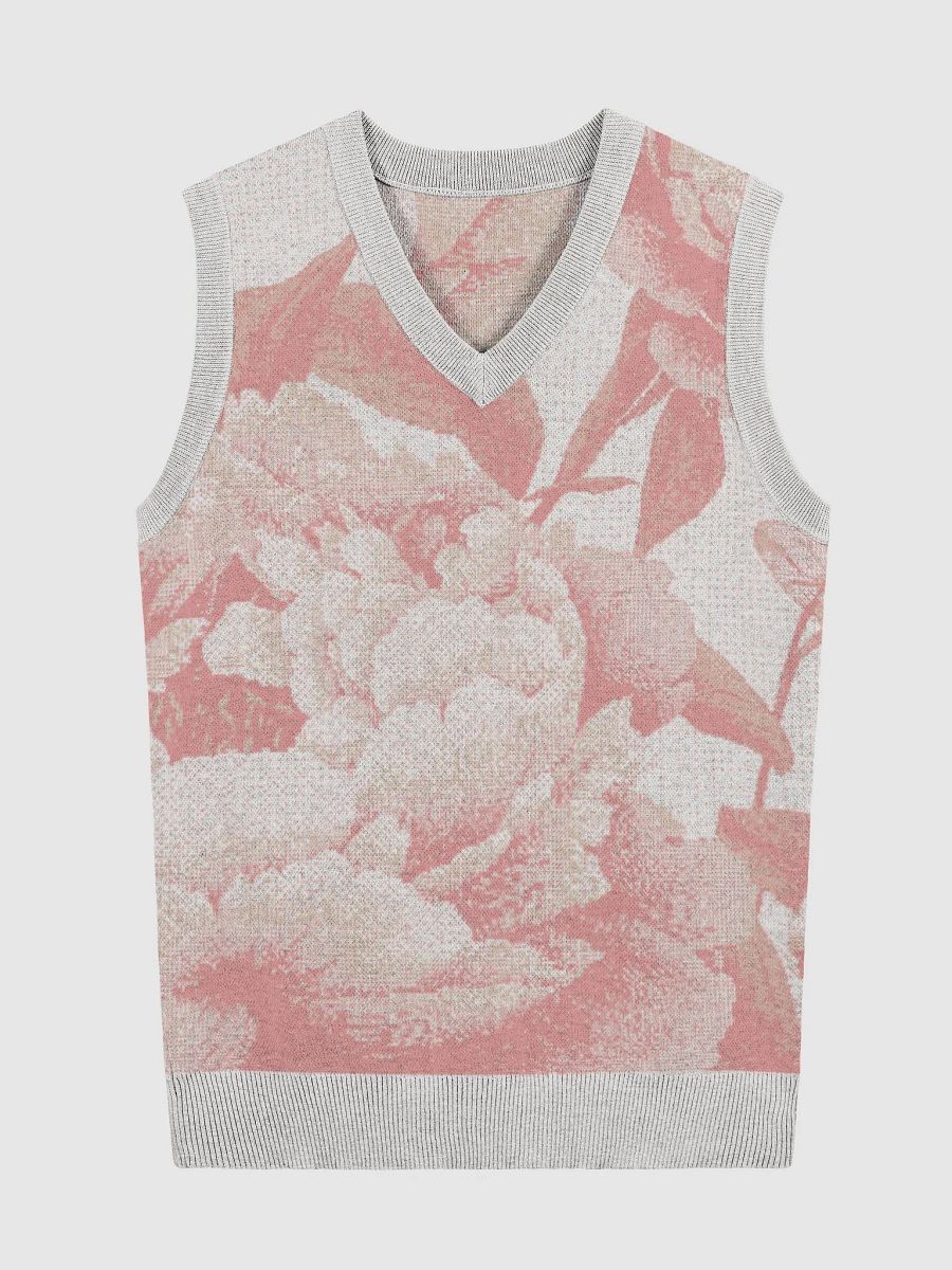 Floral Bliss Coral III Knitted V-Neck Vest product image (1)