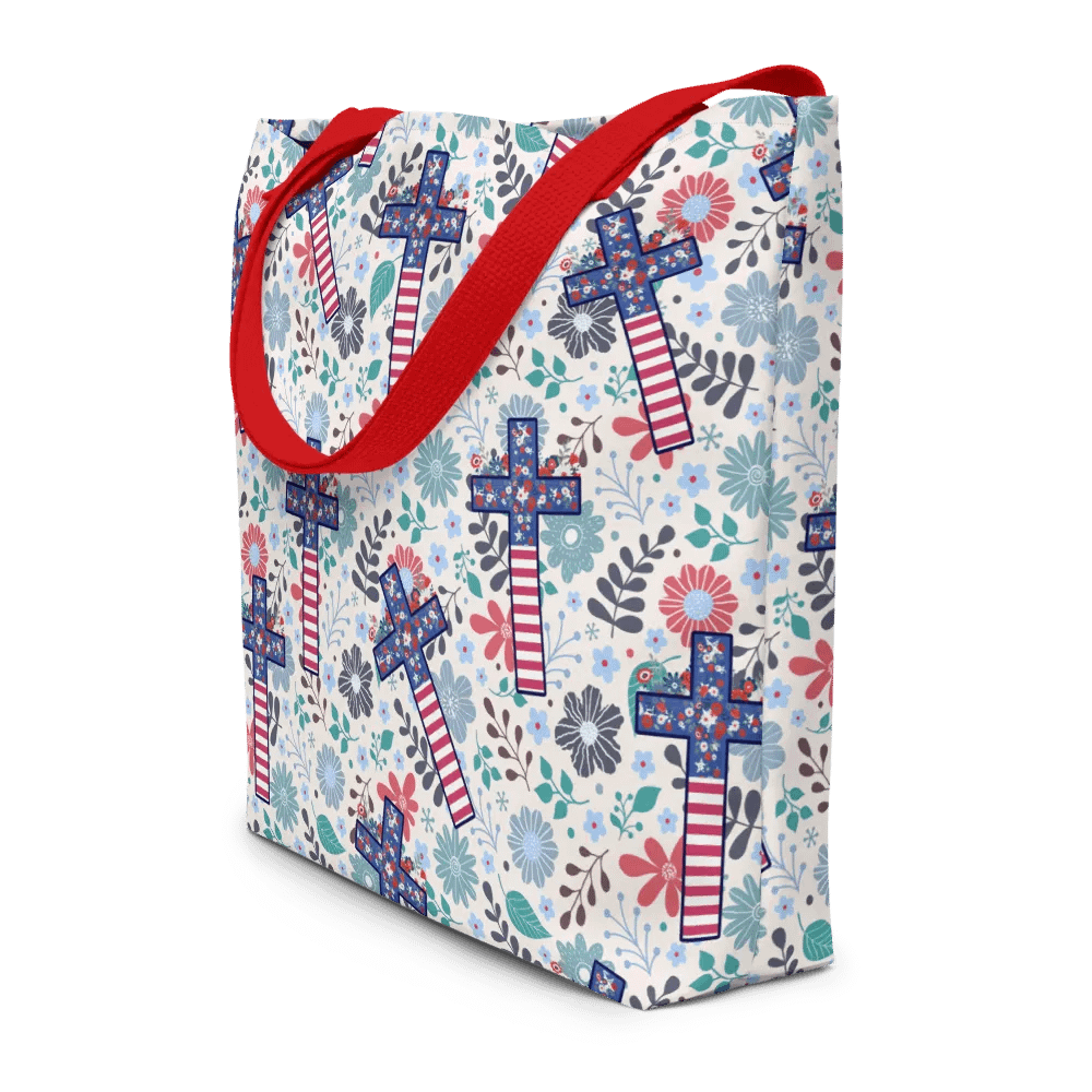 Floral Patriotic Cross Patterned Tote Bag product image (4)