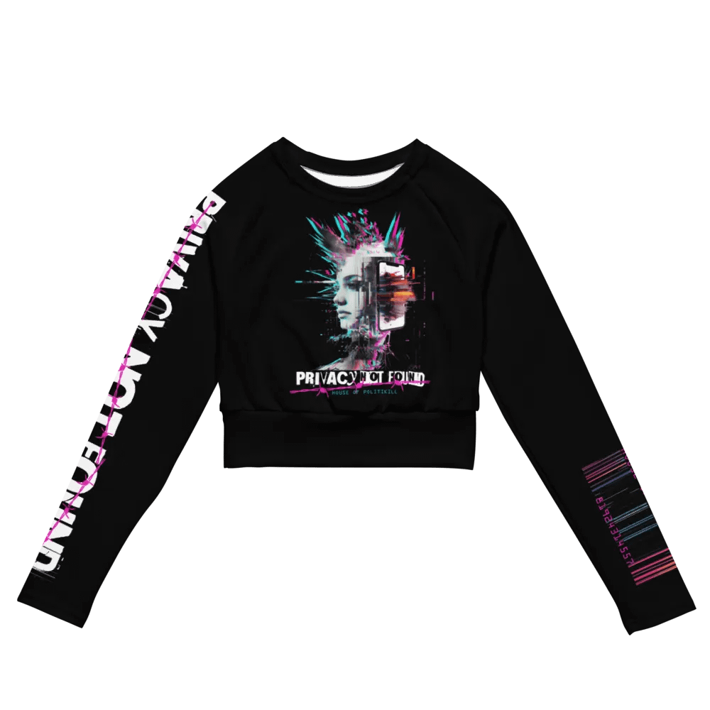 CYBERPUNK GLITCH PUNK LONG SLEEVE CROP TOP - PRIVACY NOT FOUND, ANARCHIST DYSTOPIAN STREETWEAR product image (5)
