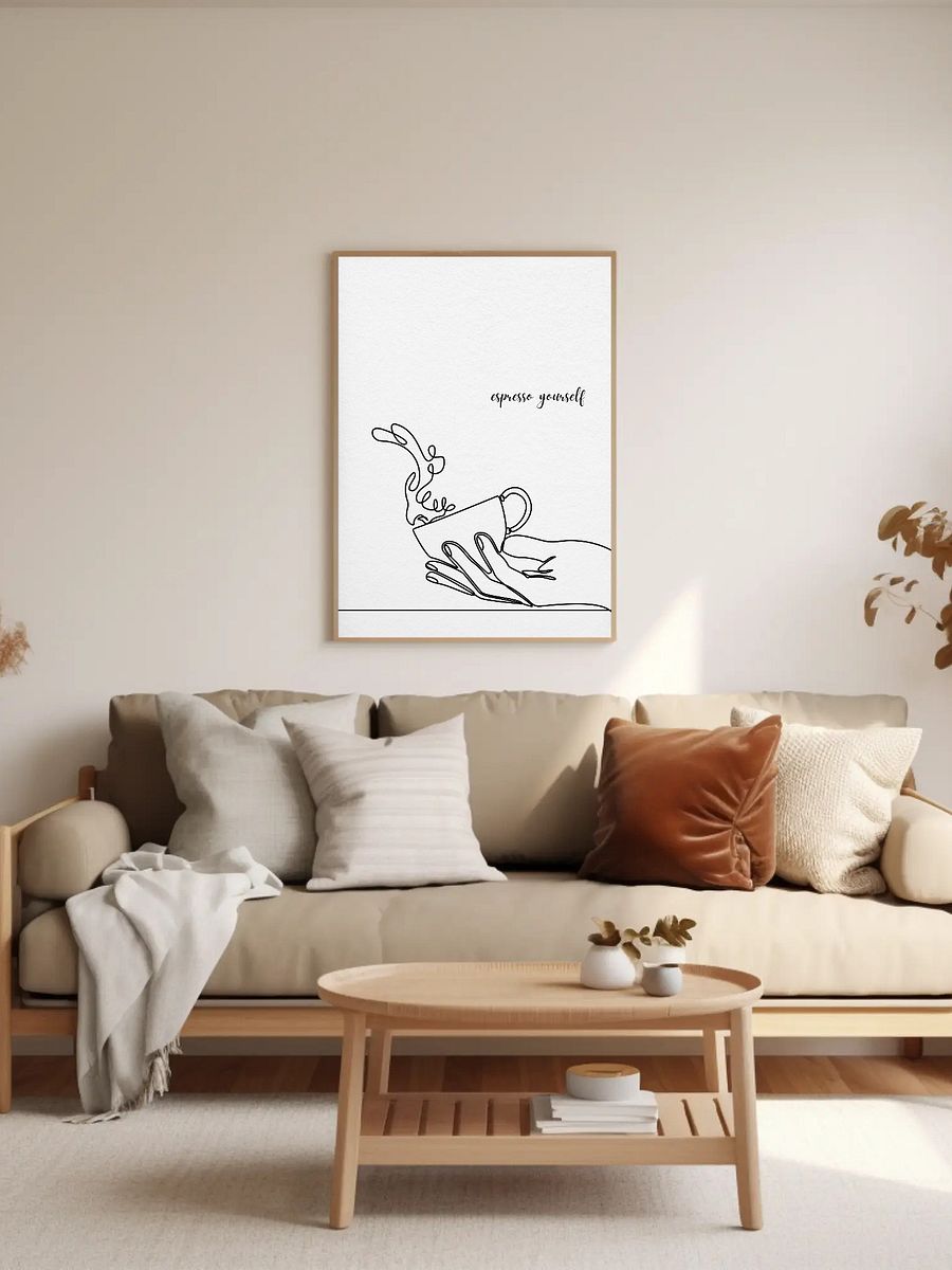 Espresso Yourself Coffee Wall Art - Minimalist Line Art Coffee Cup Print, Modern Black and White Kitchen Decor, Fun Coffee Lover Gift product image (2)