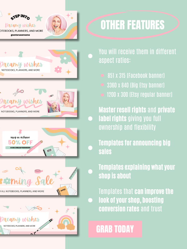 Whimsical MRR/PLR Etsy Banner Templates product image (4)