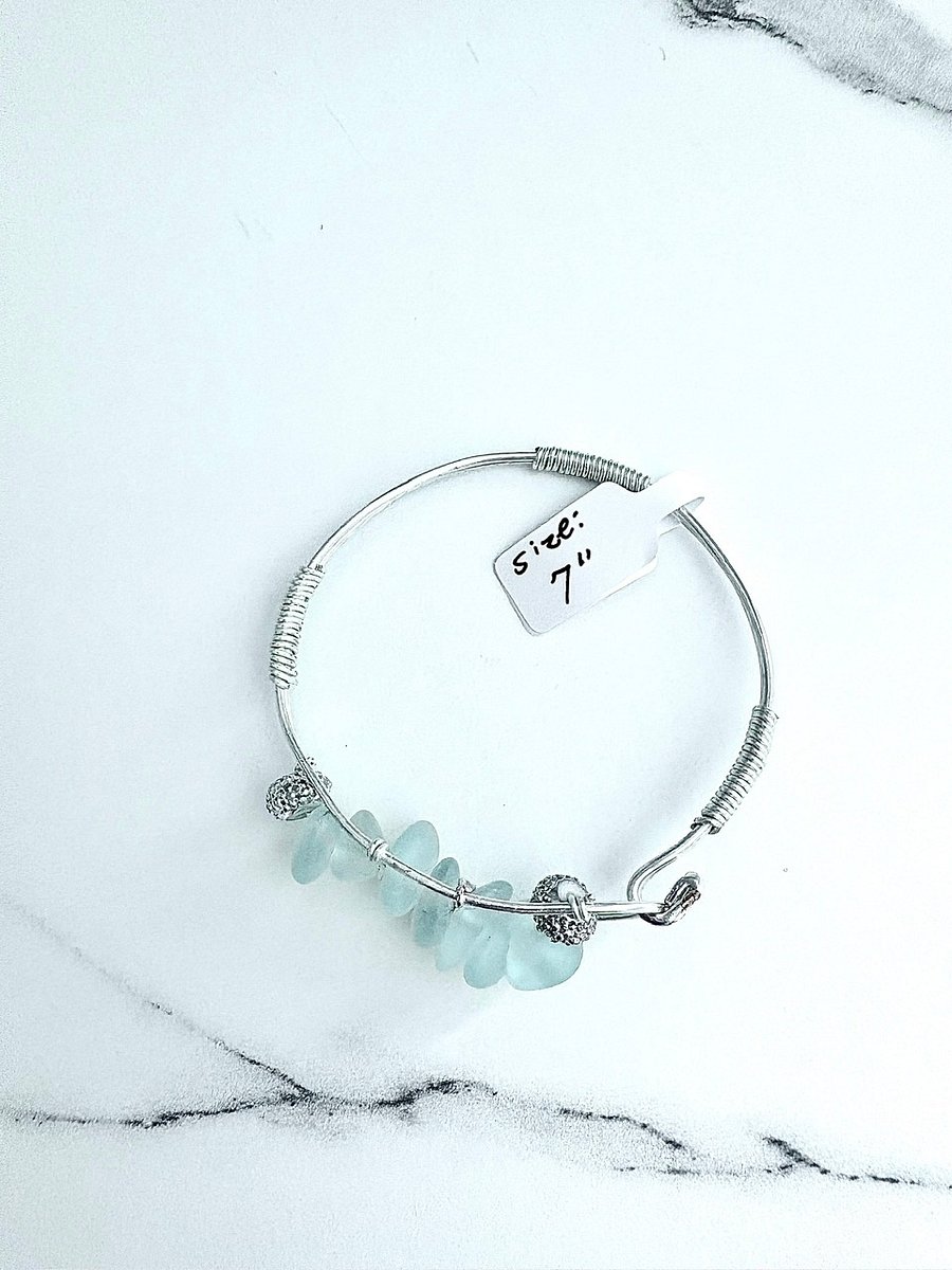 Seafoam Pebble Tide Bracelet | Wire-Wrapped Sea Glass | Handmade 7" Coastal Charm by Monique Faella Designs™ | MFD-00201 product image (7)
