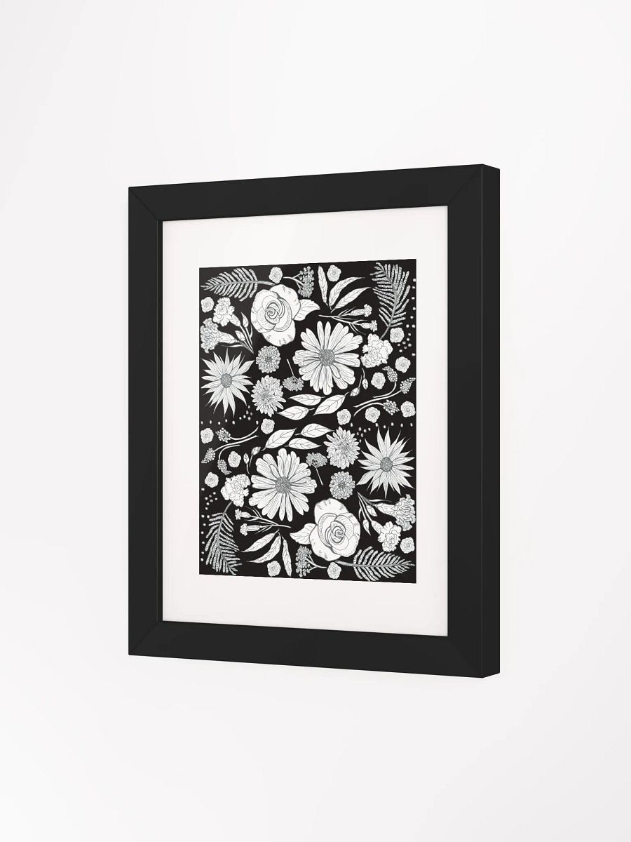 Floral Medley in Bloom – White on Black | Framed Wall Art | by MONIQUE FAELLA DESIGNS™ | Hand-Drawn Botanical Print | Matte Poster product image (3)