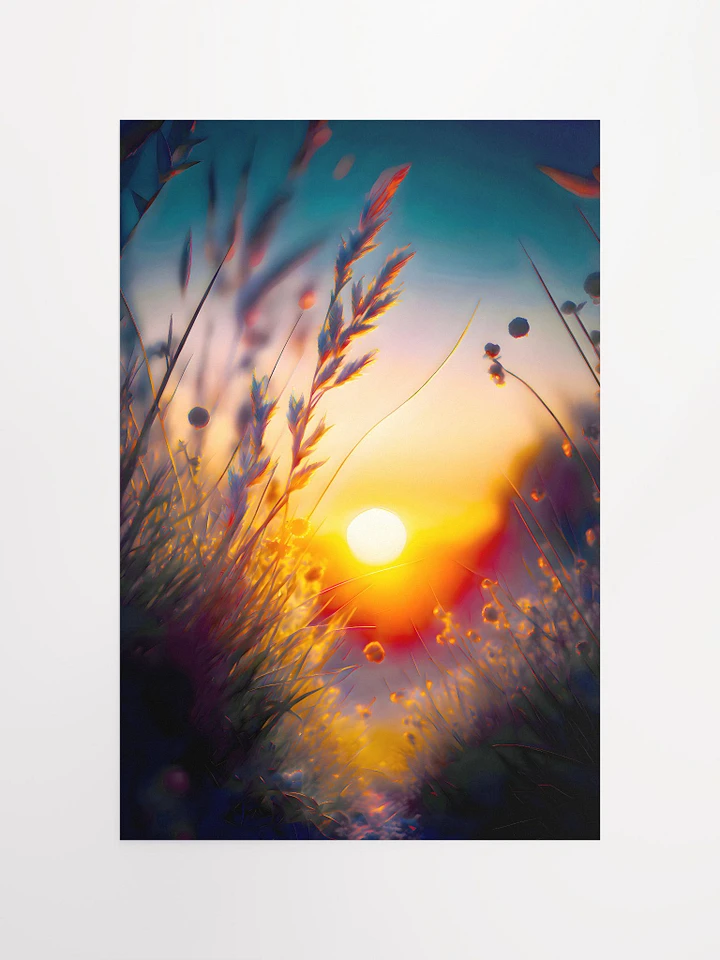 Silhouetted Grass Against a Softly Glowing Sun at Sunrise or Sunset Matte Poster product image (2)