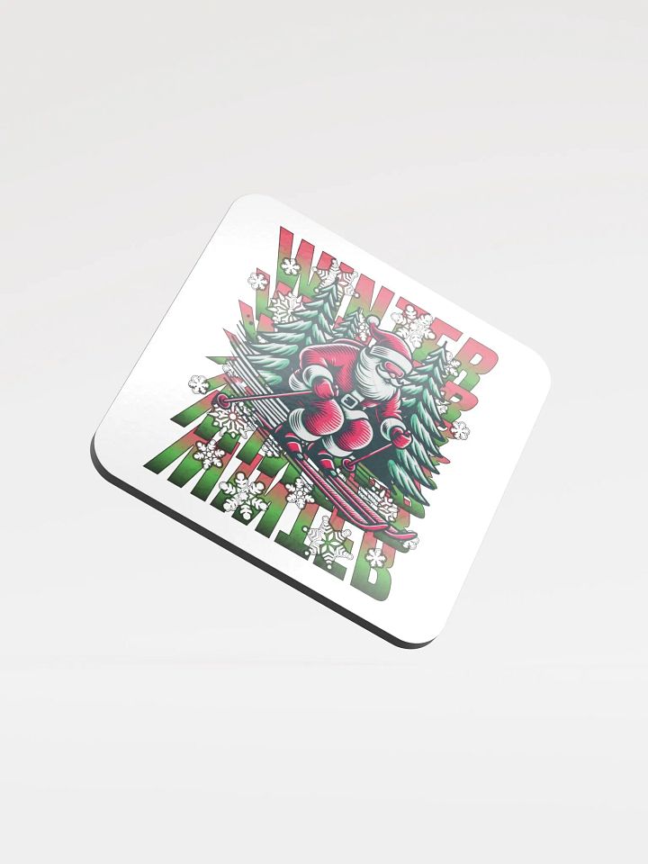 Winter Santa Skiing Adventure Glossed Cork Coaster product image (1)