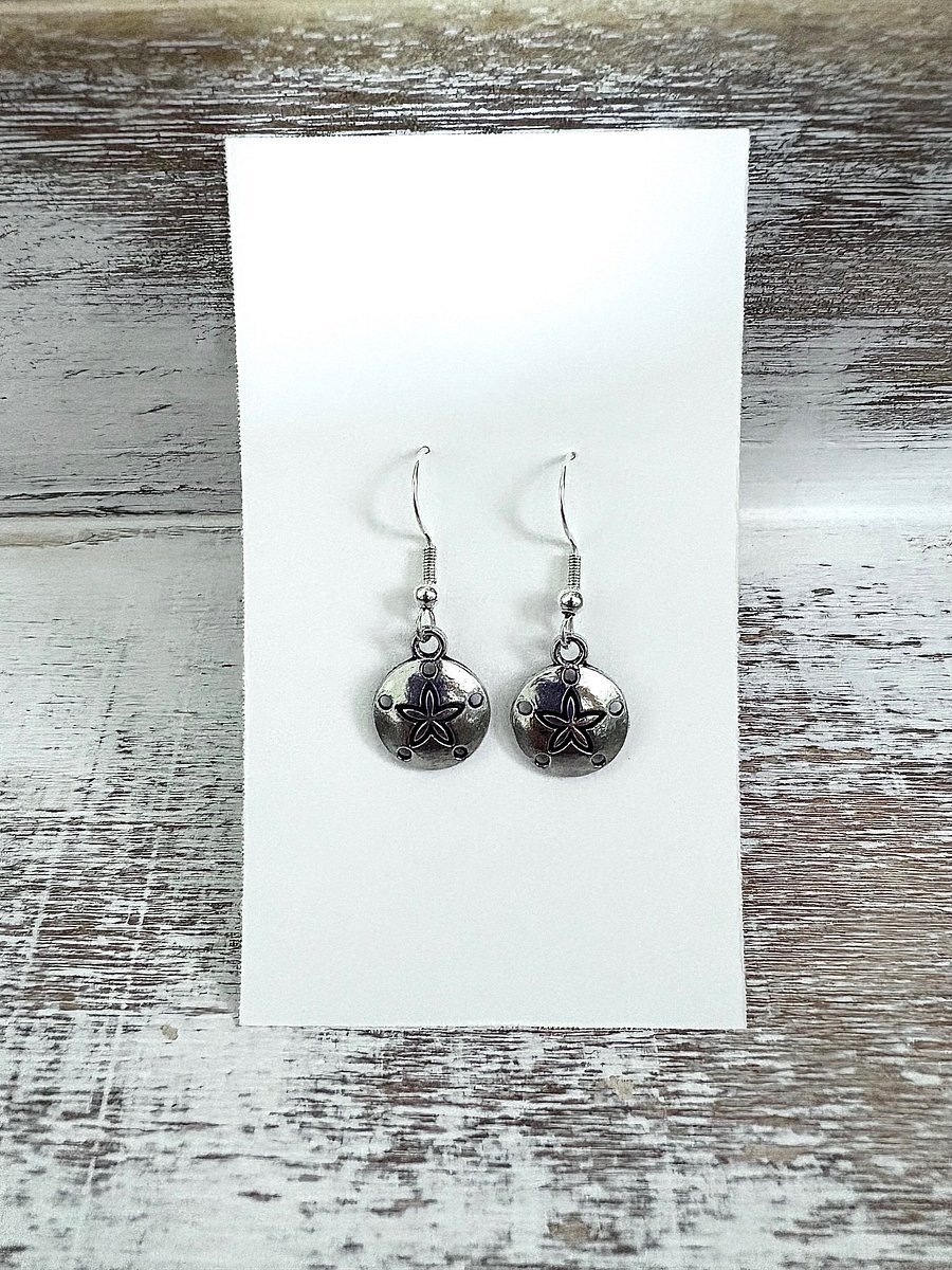 Handmade Silver-Tone Metallic Sand Dollar Earrings | Monique Faella Designs™ | MFD-00124 product image (2)
