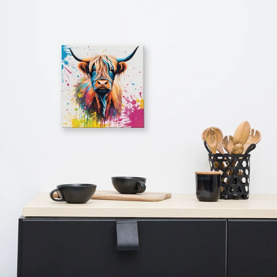 Multi Coloured Paint Splash Highland Cow Wall Art product image (10)