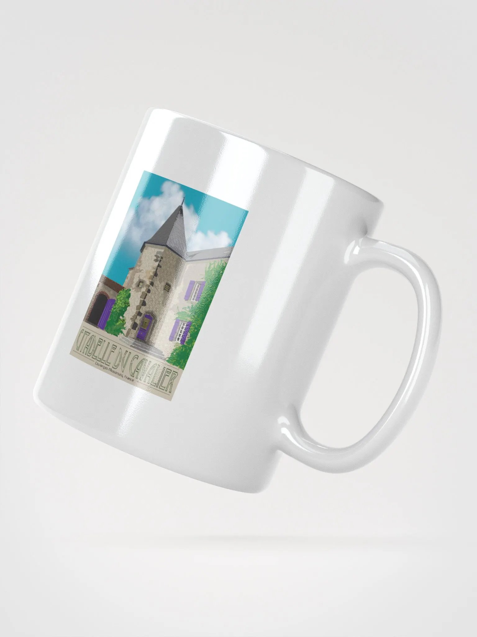 White Glossy Mug with Château illustration product image (2)