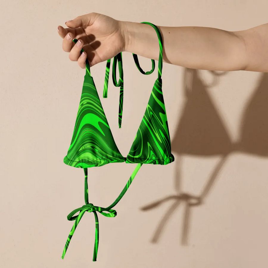 Padded String Bikini Top - Different Shades of Green Digital Fluid Art product image (6)