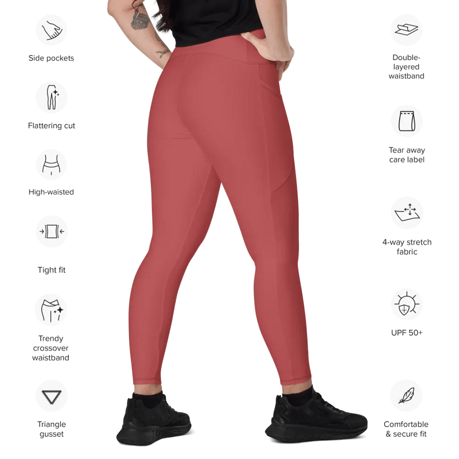Plain Brick Red Soft Summer Women's High Waisted Premium Crossover Leggings with Pockets by Treasure Pie product image (11)