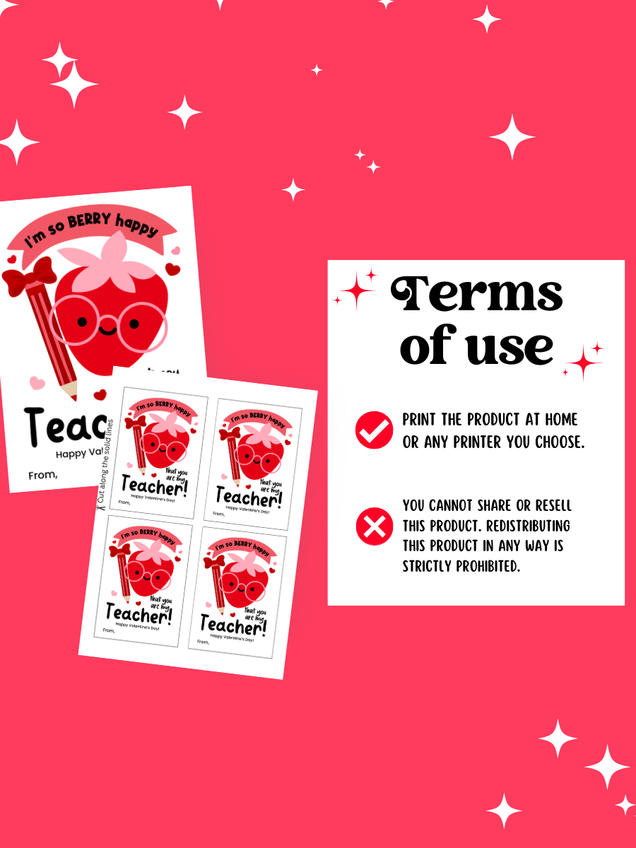 PRINTABLE CLASSROOM VALENTINE’S FOR TEACHERS: I’M SO BERRY HAPPY THAT YOU ARE MY TEACHER product image (7)