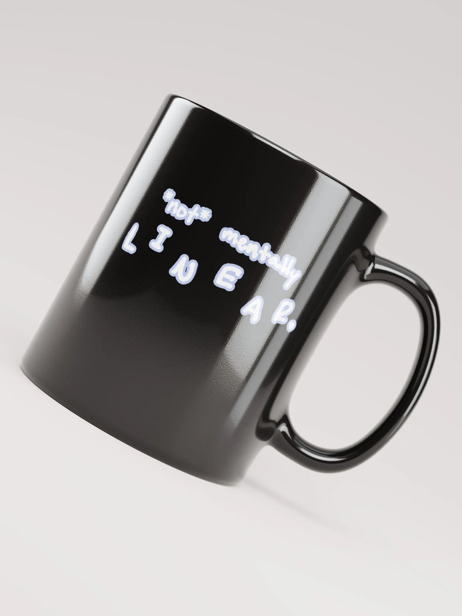 *not* mentally linear (lined design, #BDCAEF) glossy black mug product image (6)
